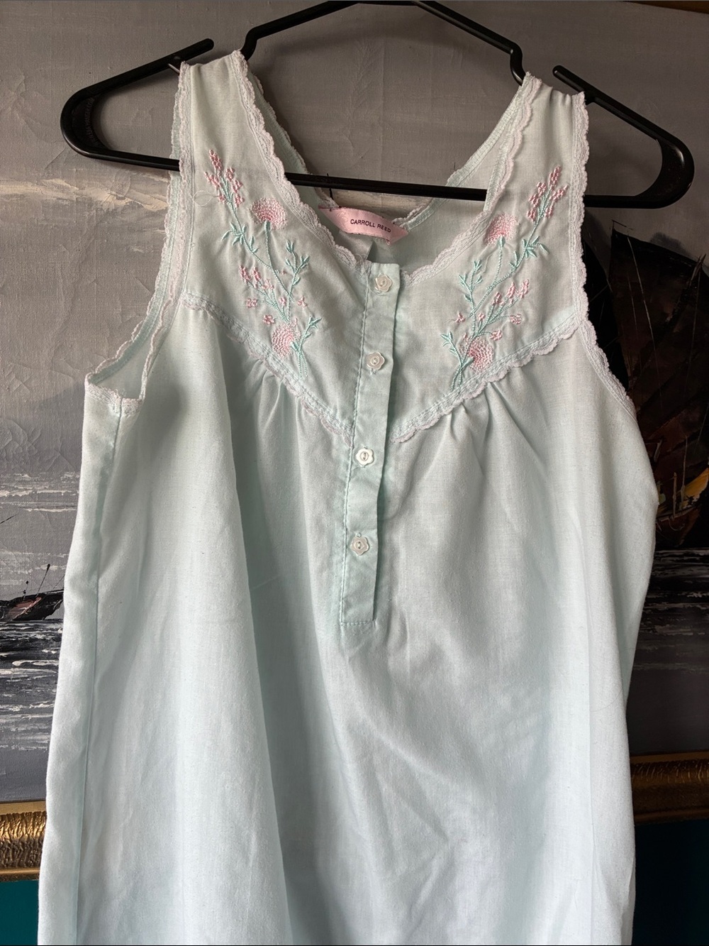 Vintage Carroll Reed Embroidered Cotton Nightgown | Cottagecore | S